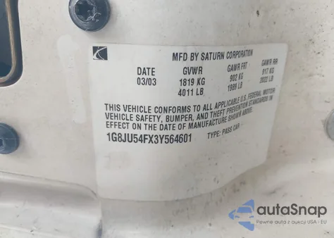 2003 Saturn L-Series L200 из США, поврежденный, VIN 1G8JU54FX3Y564601